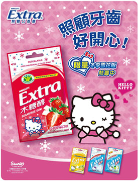 可愛時尚跨界合作正夯！Extra推出Hello Kitty冬季雪花限量版無糖口香糖，冬季必備口腔保健聖品。