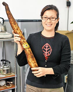 ▲班長夫人劉淑惠種田之餘，偶爾還到小學教小朋友認識山藥。攝影  陳麒全